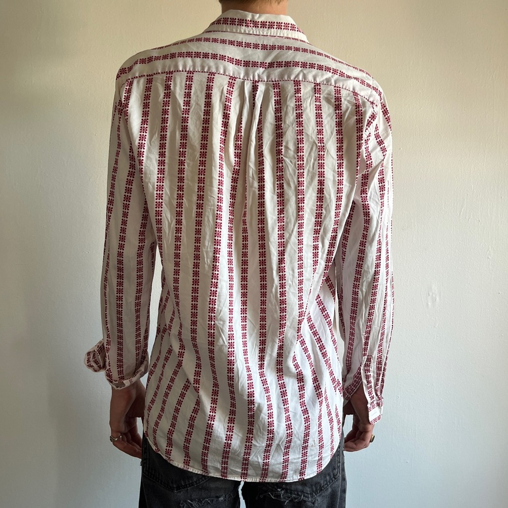 Red & White Patterned Flowy Button Down Shirt Qui… - image 2